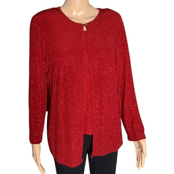 Coldwater Creek Women's M/L Two Piece Jacket & Tank Red Sequin Holiday Glitter - Picture 1 of 14
